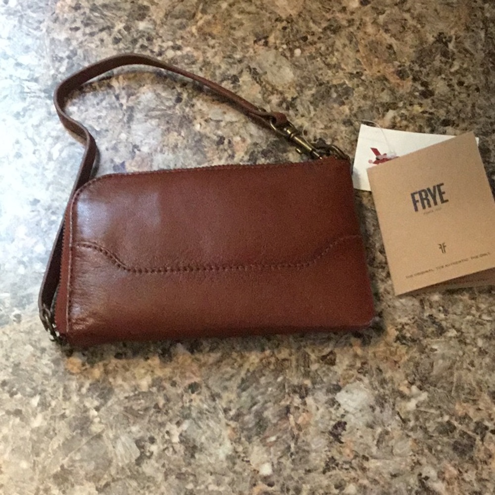 Frye Brown Leather Wristlet Clutch